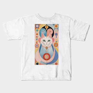 Hilma af Klint's Chromatic Cats: Abstract Feline Reverie Kids T-Shirt